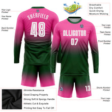 Load image into Gallery viewer, Custom Pink White-Green Sublimation Long Sleeve Fade Fashion Soccer Uniform Jersey