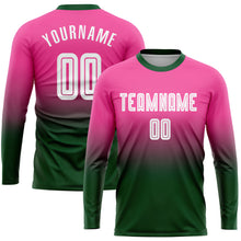 Load image into Gallery viewer, Custom Pink White-Green Sublimation Long Sleeve Fade Fashion Soccer Uniform Jersey