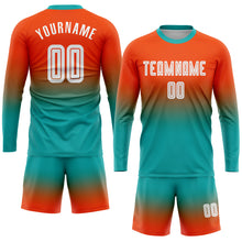 Charger l'image dans la galerie, Custom Orange White-Aqua Sublimation Long Sleeve Fade Fashion Soccer Uniform Jersey