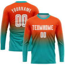 Charger l'image dans la galerie, Custom Orange White-Aqua Sublimation Long Sleeve Fade Fashion Soccer Uniform Jersey