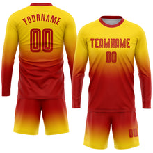 Charger l'image dans la galerie, Custom Gold Red Sublimation Long Sleeve Fade Fashion Soccer Uniform Jersey