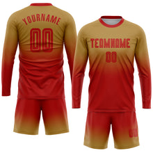Load image into Gallery viewer, Custom Old Gold Red Sublimation Long Sleeve Fade Fashion Soccer Uniform Jersey
