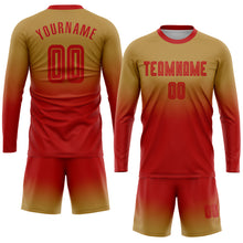 Charger l'image dans la galerie, Custom Old Gold Red Sublimation Long Sleeve Fade Fashion Soccer Uniform Jersey