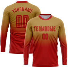 Charger l'image dans la galerie, Custom Old Gold Red Sublimation Long Sleeve Fade Fashion Soccer Uniform Jersey