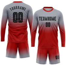 Load image into Gallery viewer, Custom Gray Black-Red Sublimation Long Sleeve Fade Fashion Soccer Uniform Jersey
