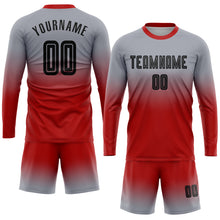 Laden Sie das Bild in den Galerie-Viewer, Custom Gray Black-Red Sublimation Long Sleeve Fade Fashion Soccer Uniform Jersey