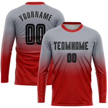 Laden Sie das Bild in den Galerie-Viewer, Custom Gray Black-Red Sublimation Long Sleeve Fade Fashion Soccer Uniform Jersey
