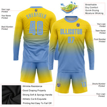 Charger l'image dans la galerie, Custom Gold Light Blue Sublimation Long Sleeve Fade Fashion Soccer Uniform Jersey