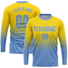 Charger l'image dans la galerie, Custom Gold Light Blue Sublimation Long Sleeve Fade Fashion Soccer Uniform Jersey