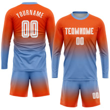 Charger l'image dans la galerie, Custom Orange White-Light Blue Sublimation Long Sleeve Fade Fashion Soccer Uniform Jersey