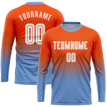 Charger l'image dans la galerie, Custom Orange White-Light Blue Sublimation Long Sleeve Fade Fashion Soccer Uniform Jersey