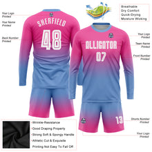 Load image into Gallery viewer, Custom Pink White-Light Blue Sublimation Long Sleeve Fade Fashion Soccer Uniform Jersey