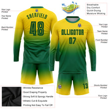 Charger l'image dans la galerie, Custom Gold Kelly Green Sublimation Long Sleeve Fade Fashion Soccer Uniform Jersey