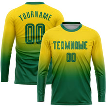 Charger l'image dans la galerie, Custom Gold Kelly Green Sublimation Long Sleeve Fade Fashion Soccer Uniform Jersey