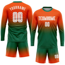 Laden Sie das Bild in den Galerie-Viewer, Custom Orange White-Kelly Green Sublimation Long Sleeve Fade Fashion Soccer Uniform Jersey