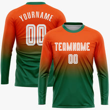 Laden Sie das Bild in den Galerie-Viewer, Custom Orange White-Kelly Green Sublimation Long Sleeve Fade Fashion Soccer Uniform Jersey