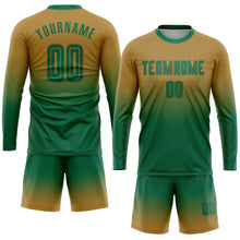 Загрузить изображение в средство просмотра галереи, Custom Old Gold Kelly Green Sublimation Long Sleeve Fade Fashion Soccer Uniform Jersey