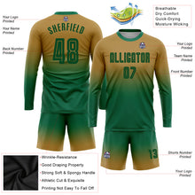 Загрузить изображение в средство просмотра галереи, Custom Old Gold Kelly Green Sublimation Long Sleeve Fade Fashion Soccer Uniform Jersey