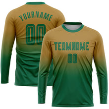 Загрузить изображение в средство просмотра галереи, Custom Old Gold Kelly Green Sublimation Long Sleeve Fade Fashion Soccer Uniform Jersey