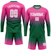 Load image into Gallery viewer, Custom Pink White-Kelly Green Sublimation Long Sleeve Fade Fashion Soccer Uniform Jersey
