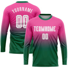 Laden Sie das Bild in den Galerie-Viewer, Custom Pink White-Kelly Green Sublimation Long Sleeve Fade Fashion Soccer Uniform Jersey