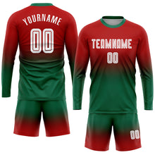 Загрузить изображение в средство просмотра галереи, Custom Red White-Kelly Green Sublimation Long Sleeve Fade Fashion Soccer Uniform Jersey