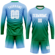 Charger l'image dans la galerie, Custom Light Blue White-Kelly Green Sublimation Long Sleeve Fade Fashion Soccer Uniform Jersey
