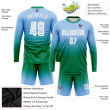 Charger l'image dans la galerie, Custom Light Blue White-Kelly Green Sublimation Long Sleeve Fade Fashion Soccer Uniform Jersey
