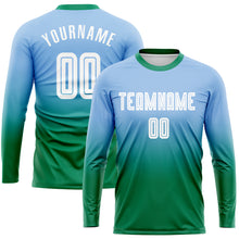 Charger l'image dans la galerie, Custom Light Blue White-Kelly Green Sublimation Long Sleeve Fade Fashion Soccer Uniform Jersey