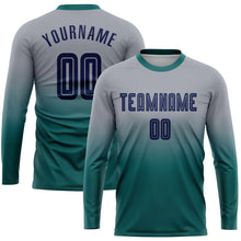Laden Sie das Bild in den Galerie-Viewer, Custom Gray Navy-Teal Sublimation Long Sleeve Fade Fashion Soccer Uniform Jersey