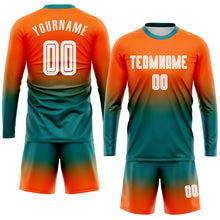 Charger l'image dans la galerie, Custom Orange White-Teal Sublimation Long Sleeve Fade Fashion Soccer Uniform Jersey