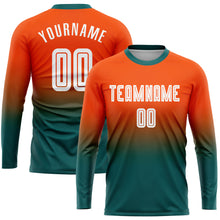 Charger l'image dans la galerie, Custom Orange White-Teal Sublimation Long Sleeve Fade Fashion Soccer Uniform Jersey