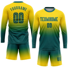 Charger l'image dans la galerie, Custom Gold Teal Sublimation Long Sleeve Fade Fashion Soccer Uniform Jersey