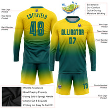 Charger l'image dans la galerie, Custom Gold Teal Sublimation Long Sleeve Fade Fashion Soccer Uniform Jersey