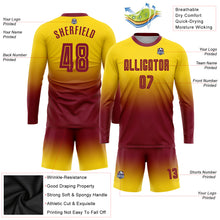Laden Sie das Bild in den Galerie-Viewer, Custom Gold Crimson Sublimation Long Sleeve Fade Fashion Soccer Uniform Jersey