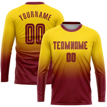 Laden Sie das Bild in den Galerie-Viewer, Custom Gold Crimson Sublimation Long Sleeve Fade Fashion Soccer Uniform Jersey