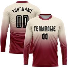 Charger l'image dans la galerie, Custom Cream Black-Crimson Sublimation Long Sleeve Fade Fashion Soccer Uniform Jersey