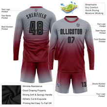Load image into Gallery viewer, Custom Gray Black-Crimson Sublimation Long Sleeve Fade Fashion Soccer Uniform Jersey
