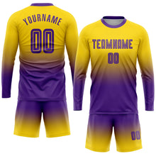 Загрузить изображение в средство просмотра галереи, Custom Gold Purple Sublimation Long Sleeve Fade Fashion Soccer Uniform Jersey