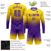 Загрузить изображение в средство просмотра галереи, Custom Gold Purple Sublimation Long Sleeve Fade Fashion Soccer Uniform Jersey
