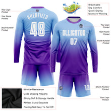 Load image into Gallery viewer, Custom Light Blue White-Purple Sublimation Long Sleeve Fade Fashion Soccer Uniform Jersey
