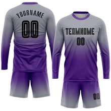 Laden Sie das Bild in den Galerie-Viewer, Custom Gray Black-Purple Sublimation Long Sleeve Fade Fashion Soccer Uniform Jersey