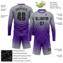 Laden Sie das Bild in den Galerie-Viewer, Custom Gray Black-Purple Sublimation Long Sleeve Fade Fashion Soccer Uniform Jersey