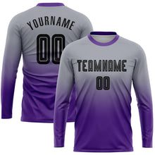 Laden Sie das Bild in den Galerie-Viewer, Custom Gray Black-Purple Sublimation Long Sleeve Fade Fashion Soccer Uniform Jersey