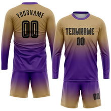 Загрузить изображение в средство просмотра галереи, Custom Old Gold Black-Purple Sublimation Long Sleeve Fade Fashion Soccer Uniform Jersey