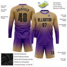 Загрузить изображение в средство просмотра галереи, Custom Old Gold Black-Purple Sublimation Long Sleeve Fade Fashion Soccer Uniform Jersey