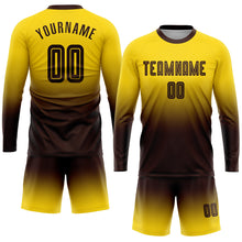 Загрузить изображение в средство просмотра галереи, Custom Gold Brown Sublimation Long Sleeve Fade Fashion Soccer Uniform Jersey