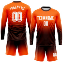 Load image into Gallery viewer, Custom Orange White-Brown Sublimation Long Sleeve Fade Fashion Soccer Uniform Jersey