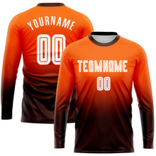 Load image into Gallery viewer, Custom Orange White-Brown Sublimation Long Sleeve Fade Fashion Soccer Uniform Jersey