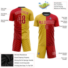 Laden Sie das Bild in den Galerie-Viewer, Custom Gold Red-White Sublimation Soccer Uniform Jersey